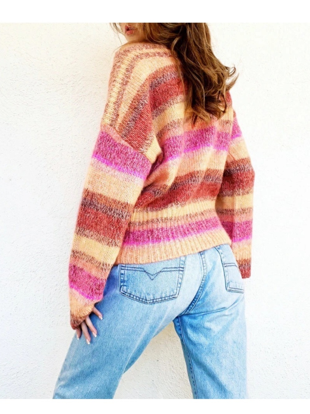 J.Crew Wide-Sleeve Alpaca-Blend Sweater in Ombré Stripe Sz M - Picture 2 of 8